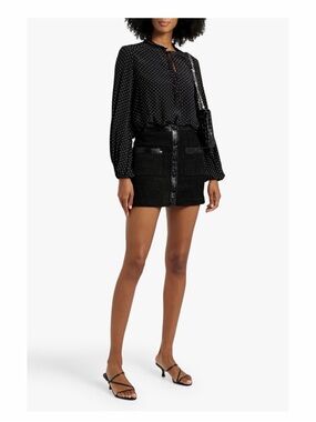 Maje Black Tweed Mini Skirt with Front Snap Size 40
